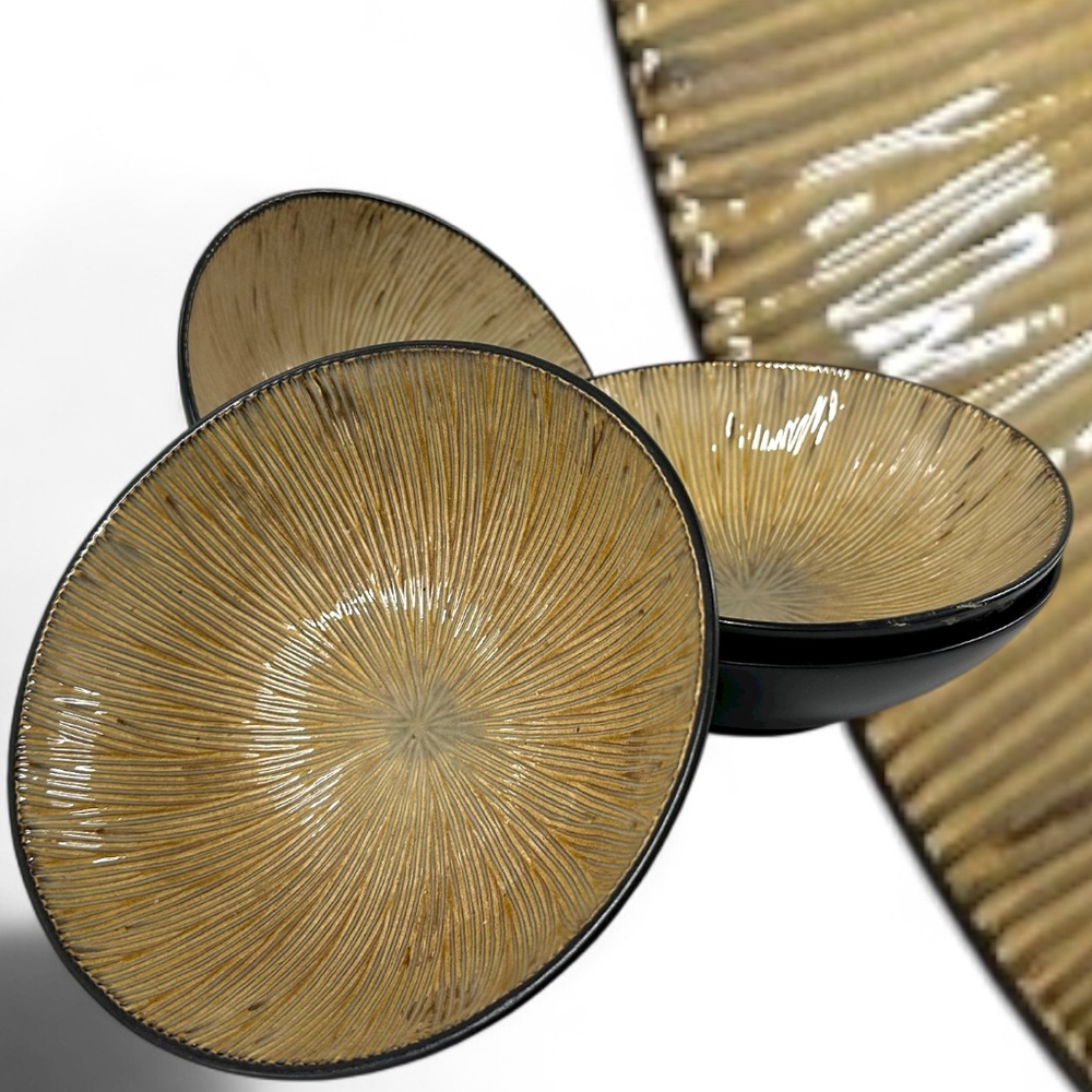 Joseph Abboud Environments Ventana Stoneware Bowls Set of 4 Textured Brown & Tan